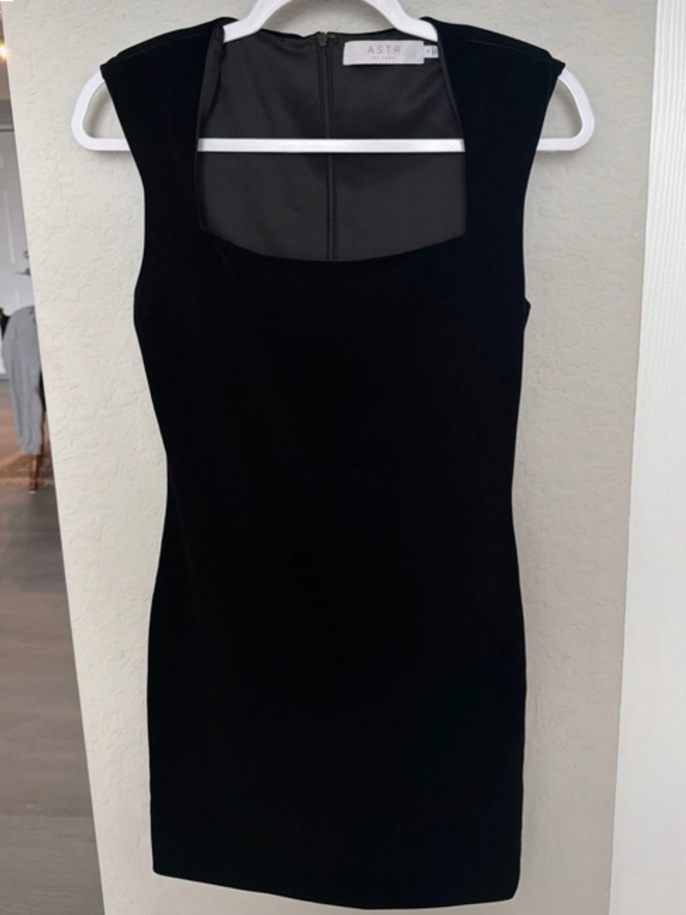 Astr Black Velvet Square Neck Mini Dress